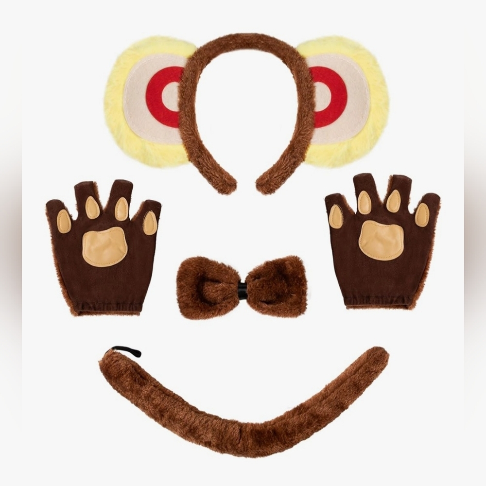 Monkey Costume Accessory Set‎ Ears Headband Tail Gloves Bow Tie